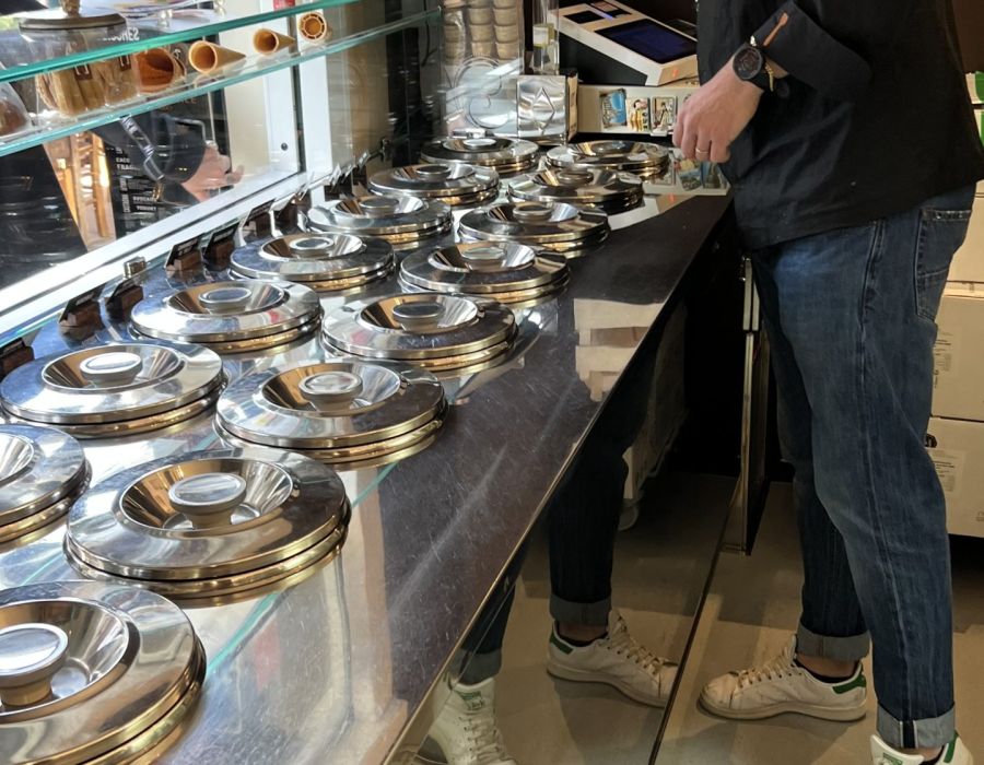 Metal cannisters of gelato 