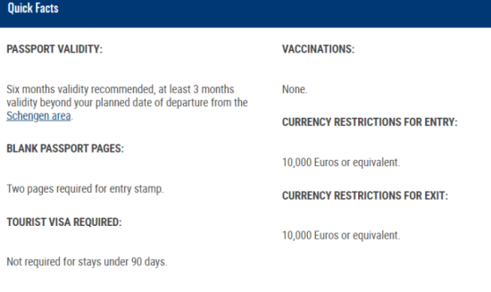 US State Department travel information for Italy